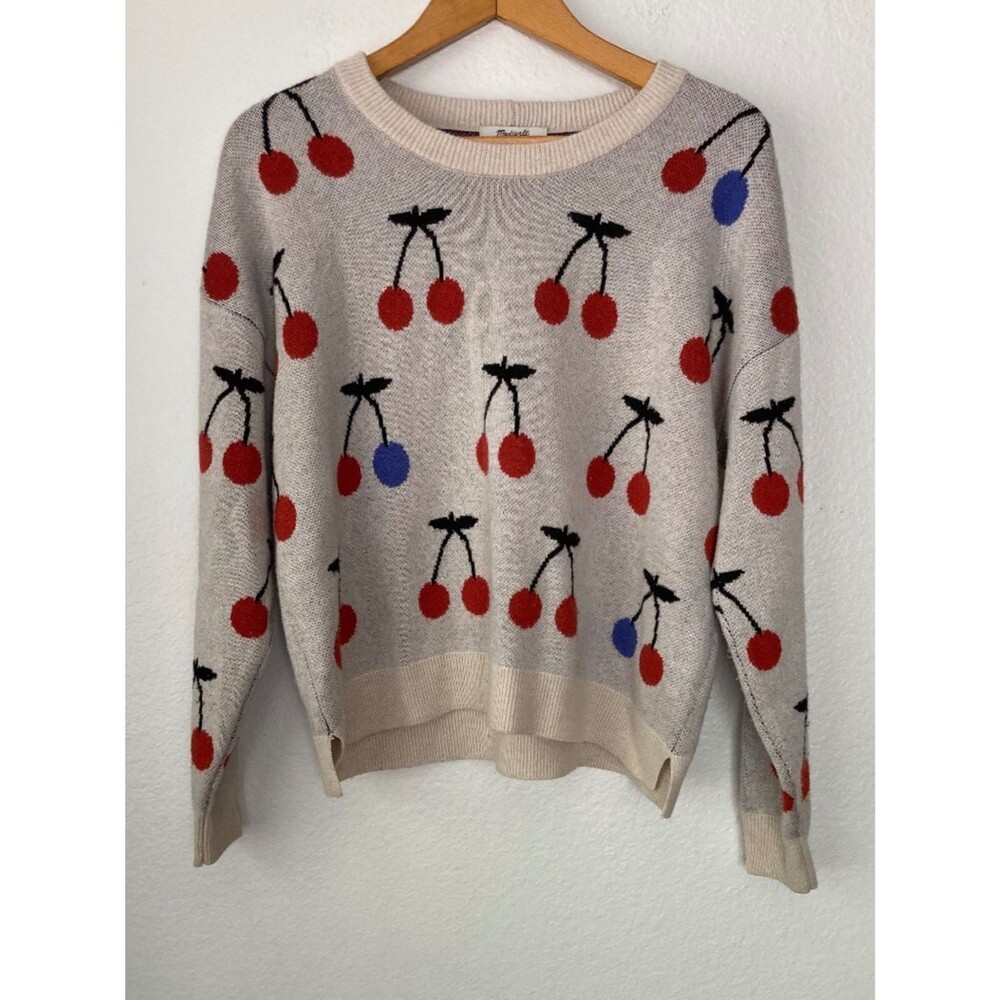 Madewell Cherry Sweater Pullover Merino Wool Alpaca Blend Small Boxy Twee